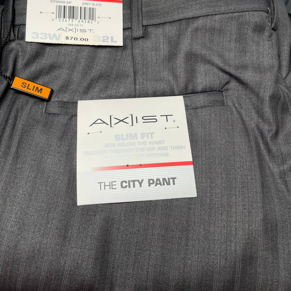 NWT Axist Slim Fit Men's Dress Pants 33x32 Slate Grey Track‎ Stripes City Pant - Picture 12 of 14
